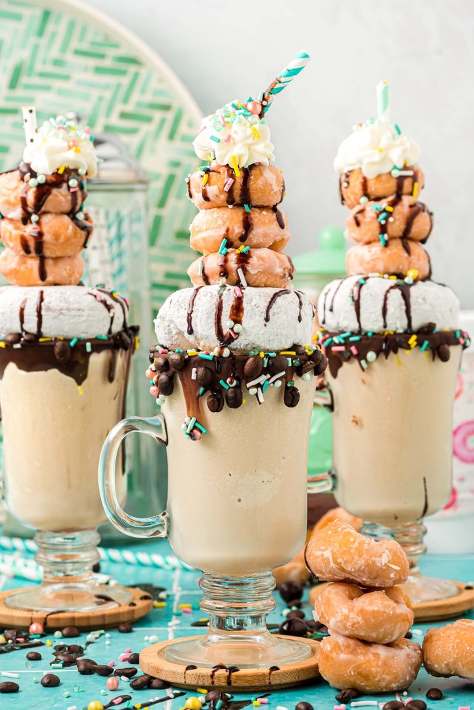 Coffee milkshake with donuts