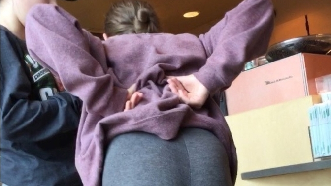 Can a girl explain what is going on in these pictures, why at the end is she standing weird and then bending over like that?