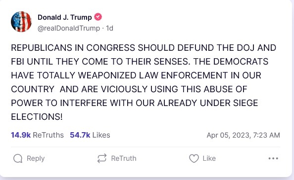 Trumplicans and Republicans - Your Leader says DEFUND THE POLICE / JUSTICE DEPT Do you support him?