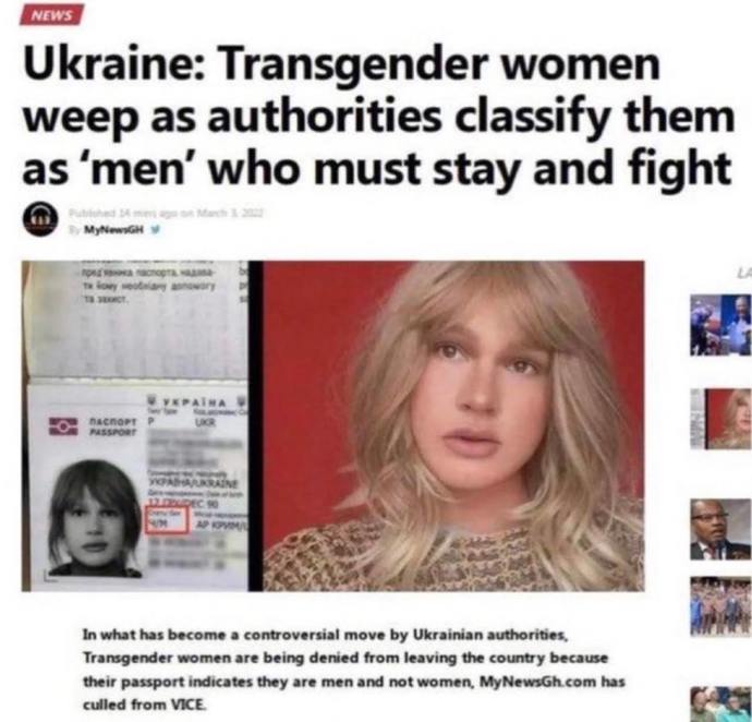 Ukraine transgender women are denied to leave the country and must fight the war ?