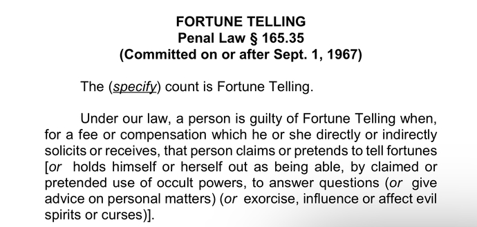 Did you know Fortune Telling is illegal in NY?
