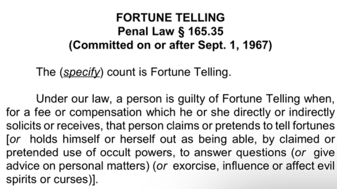 Did you know Fortune Telling is illegal in NY?