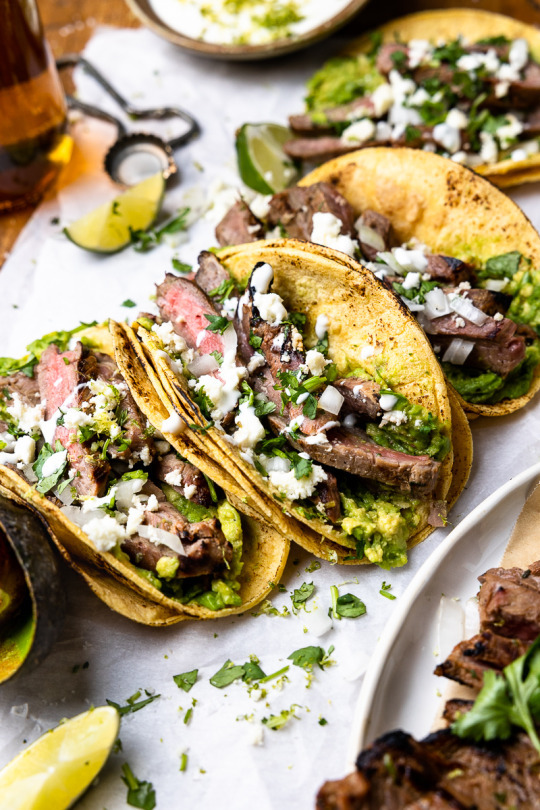 Carne asada bison tacos with garlic lime crema