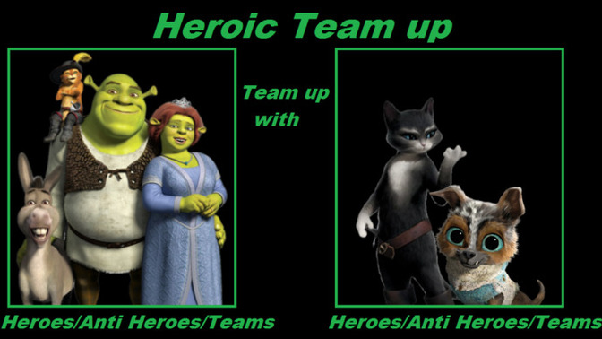 How would you see Kitty Softpaws and Perrito meet Puss's old friends such as Shrek, Donkey, and Fiona?