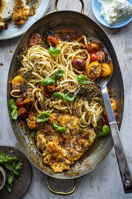 THIS Pollo al burro (Florentine butter chicken with burst cherry tomatoes & basil)