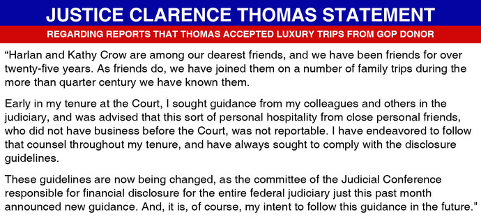 It is reported that Justice Clarence Thomas accepted paid luxury trips. Therefore, should congress pass stricter ethic laws for the Supreme Court?