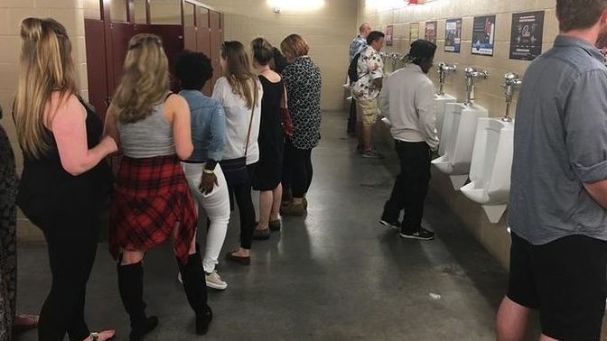 When women take over the men's washroom, should men refrain from using urinals?