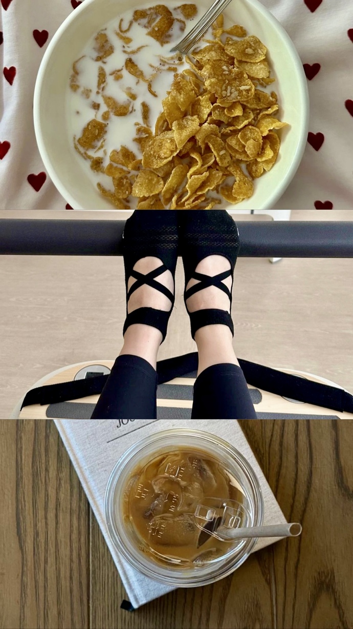 Breakfast, pilates, coffee