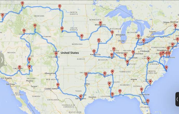 Notice how the most advertised US road-trip skips over the most conservative areas?