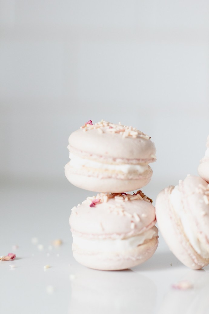 a. Strawberries and Cream Macarons with Champagne Filling