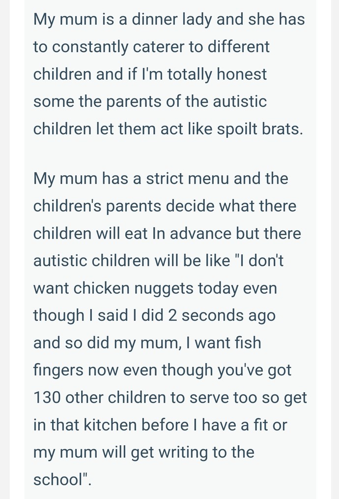 Just because your child is special needs doesnt mean they deserve special treatment am I wrong?