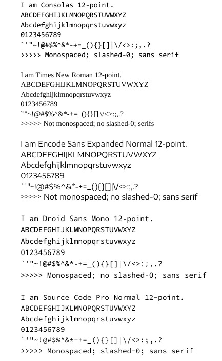 Comparison of some fonts in Google Docs on my Chromebook.