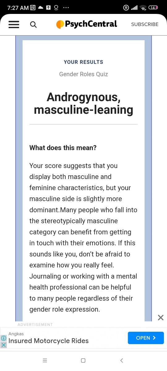 What did you get on this masculine/feminine quiz? GirlsAskGuys