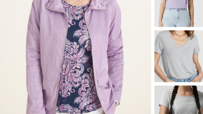 What type of tee would look best with this lilac rain jacket?