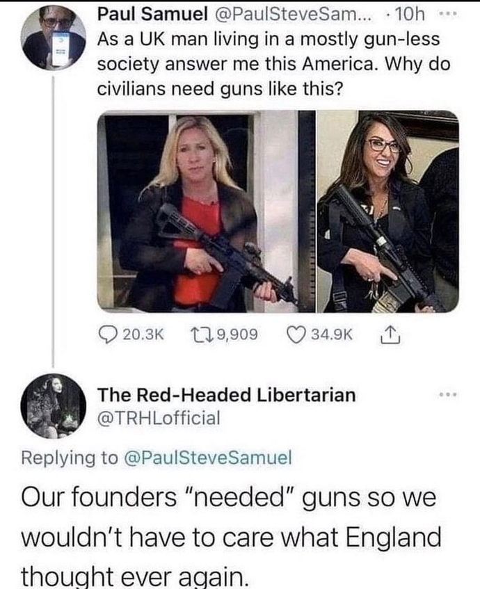 Is this the perfect answer for our curious England Counterpart about why we need weapons?