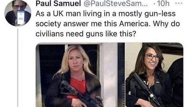 Is this the perfect answer for our curious England Counterpart about why we need weapons?