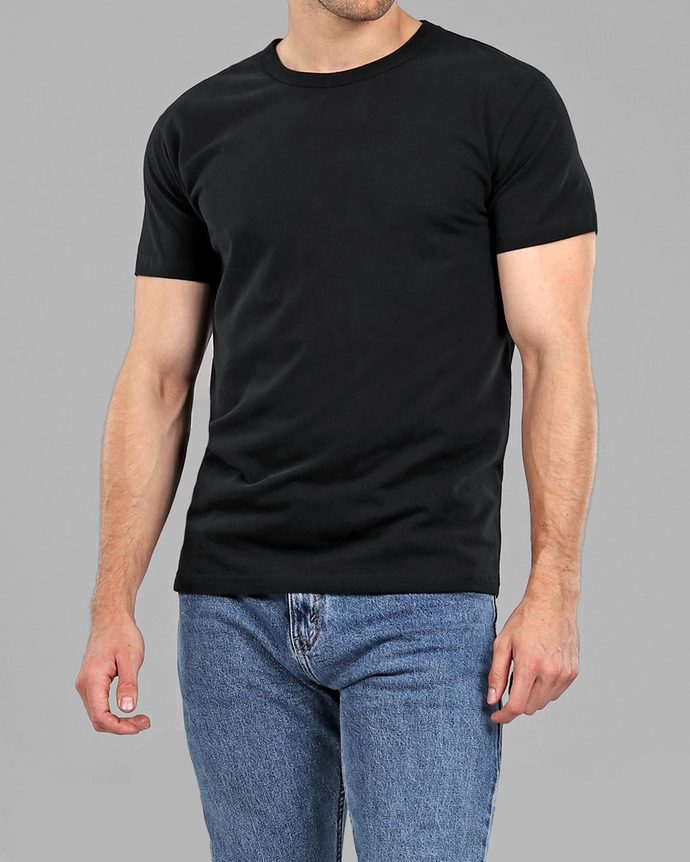 well fitted black tee (black color is the hottest on a guy)
