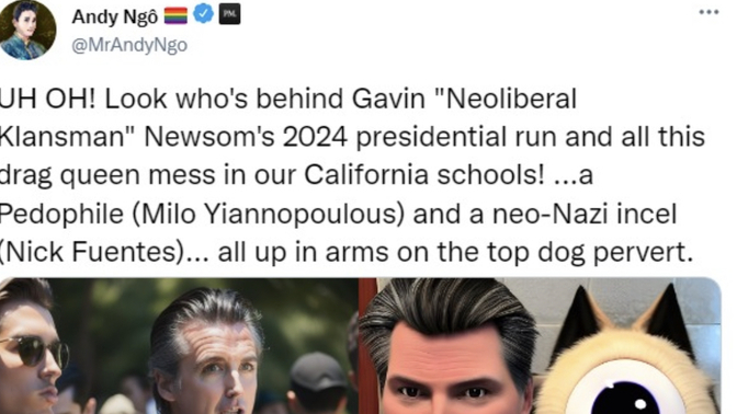 What do you think of California Governor Gavin Newsom's choice to affiliate with beings like Nick Fuentes and Milo Yiannopoulos?