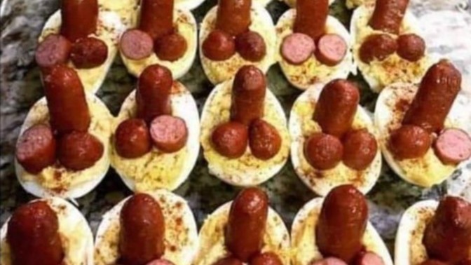 Egg and sausage. Which way round?
