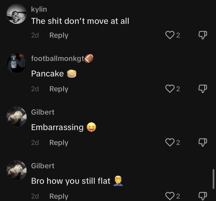 comment section of a girl wearing leggings who didnt have a huge butt