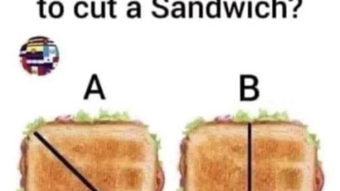 Whats the correct way to cut a sandwitch?