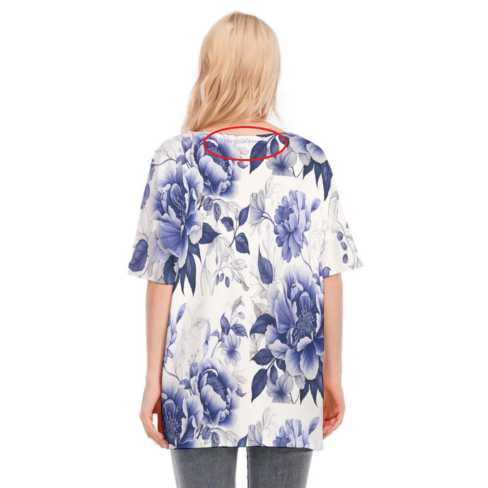 Girls, would you buy this fashionable blouse shirt despite the fact that it has the company brand/logo between the shoulders?