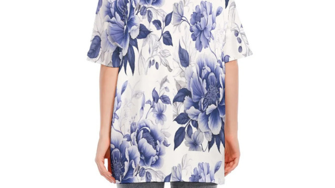 Girls, would you buy this fashionable blouse shirt despite the fact that it has the company brand/logo between the shoulders?