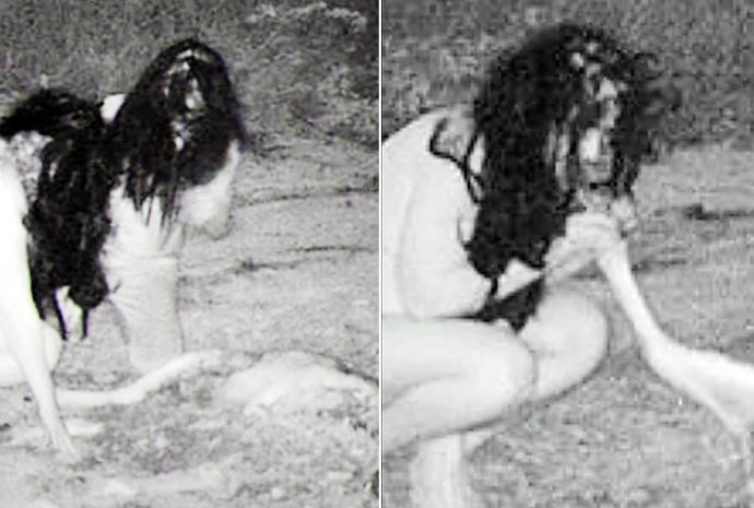Pubilicity stunt or mental health or real witches - half naked women seen eating a deer caress on trail camera photo in remote backwoods area?