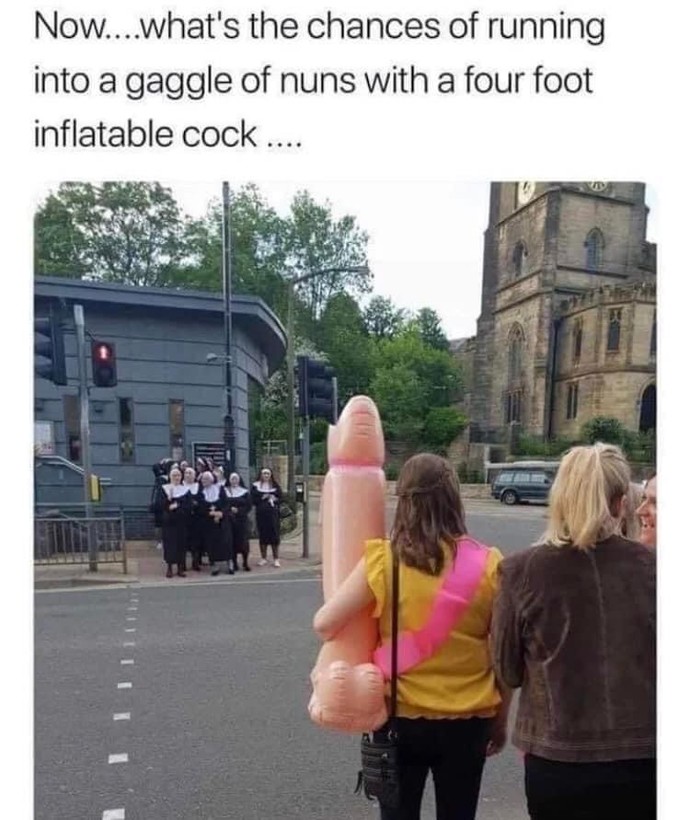Youre carrying a giant penis across town. Who do you not want to bump into?