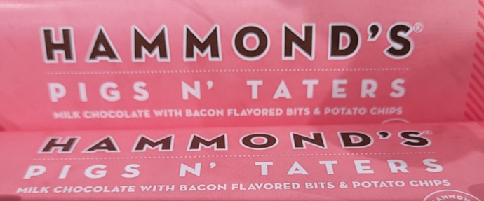 Milk chocolate with bacon bits and potato chips