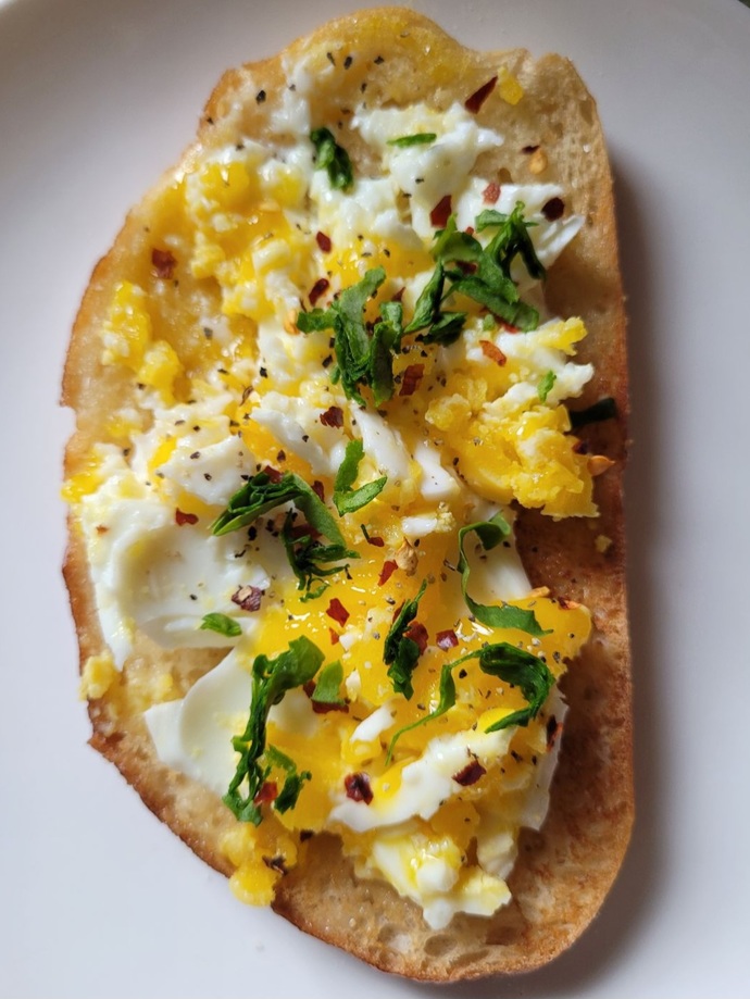 My most favorite - smash eggs on toasted sourdough