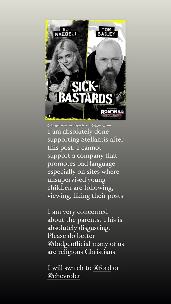 Was I right to unfollow and boycott Dodge after they promoted a show called Dirty Bastards?