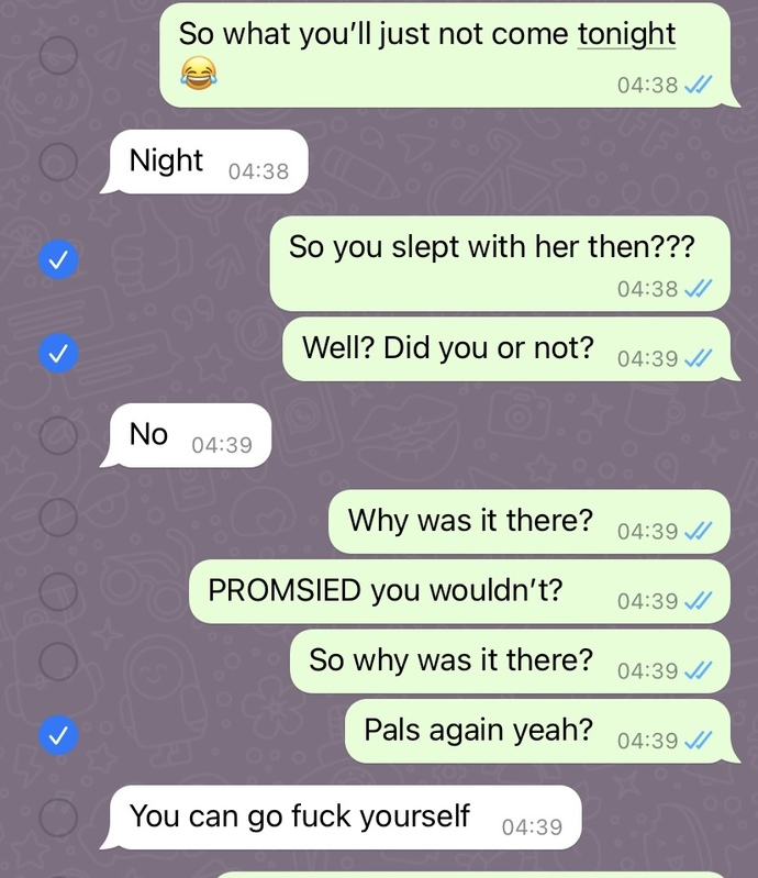 What is he saying no to sleeping with her or coming tonight?