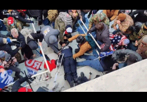 Yeah thatās an American flag he beat and was about to impale into the Officer.