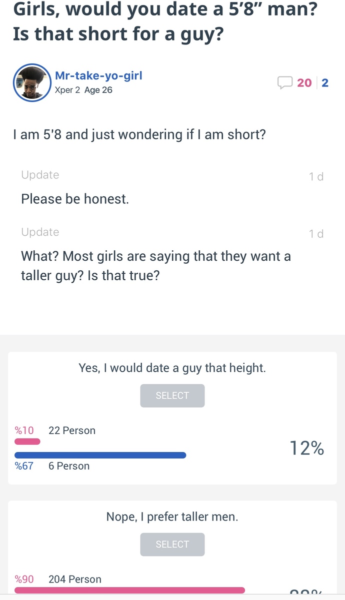 Do you think the girls that said they wouldn’t date a man that was 5’8 are being shallow?