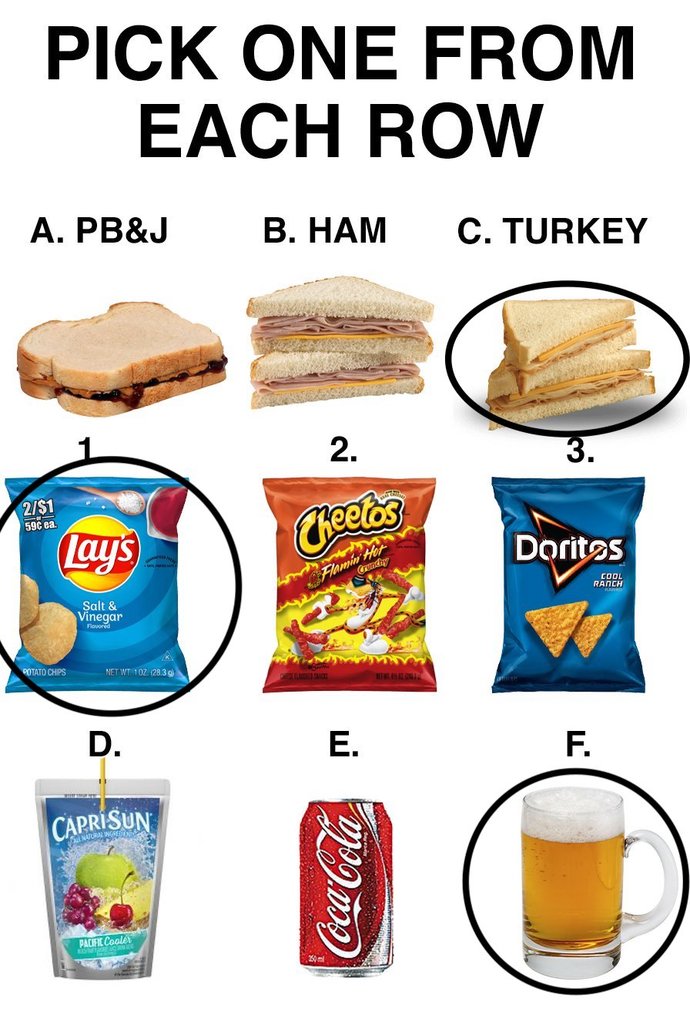 Pick one from each row, LET’S GO?