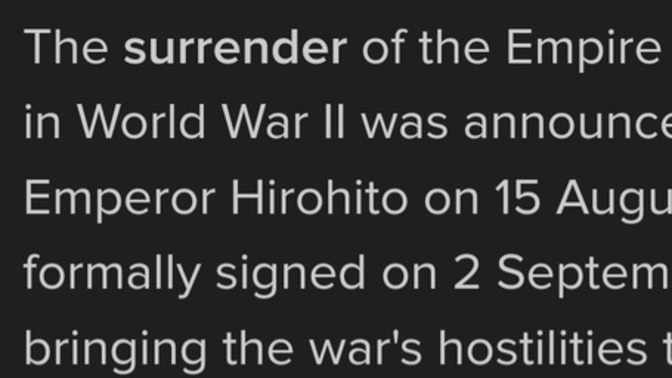 This month in history why did Japanese Emperor delay the surrender?