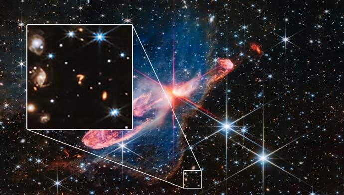 The question mark could be the interaction of two galaxies, experts say.