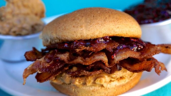 Have you ever tried a PB&J with bacon on it?