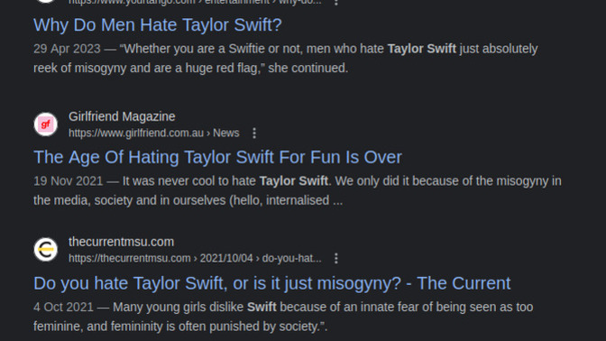 Is it misogynist to hate Taylor Swift?