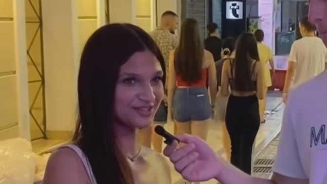 This girl git interviewed by a random guy on the Greek streets and the question was what was the worst pick up line someone used on you?