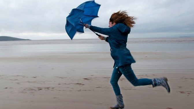 Why do so many storm photos involve an umbrella struggle?