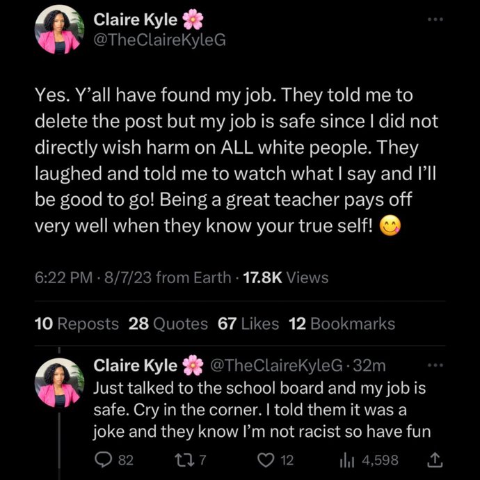Would you be happy with a racist black Supremacist teaching your kids thats so stupid she posts this crap on Instagram?