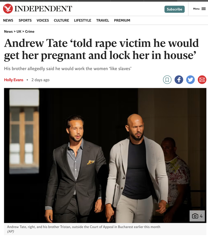 How long is Andrew Tate going to jail for?