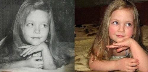 Mother and daughter at age 4