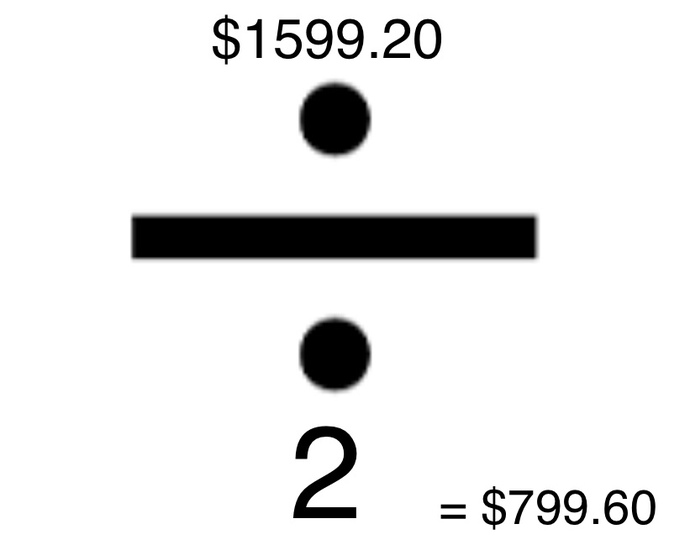 Maths question help please. What is half of $1,599.20?