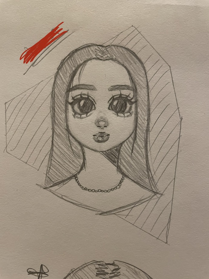 2nd drawing (it’s supposed to be my friend so I marked out her name I wrote)