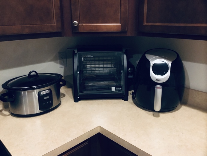 Slow Cooker (Left), Rotisserie (Center), Air Fryer (Right)