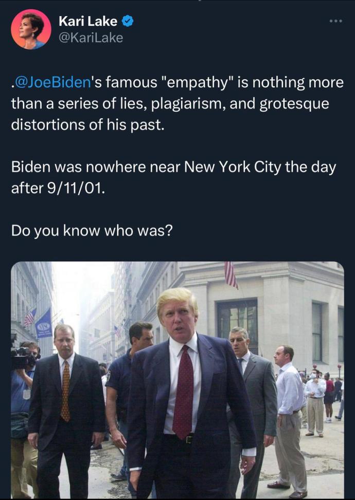 Kari Lake asks Where was Joe Biden on 9/11/01 Question is, where were you and what were YOU doing - Were you reporting the news?