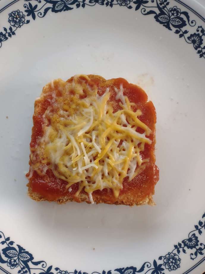 Real cooking for men. Out of frozen pizza? Got white bread, ketchup and cheese? Got 45 seconds?